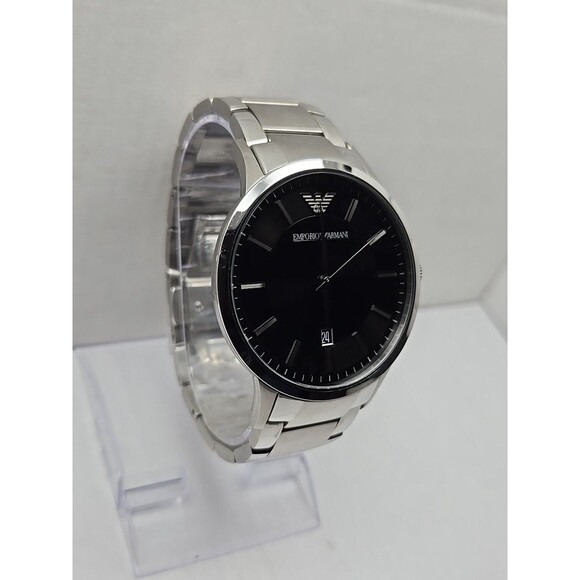 Emporio Armani Sportivo Renato 43mm Date Quartz Watch Silver Tone New Battery - Picture 3 of 13